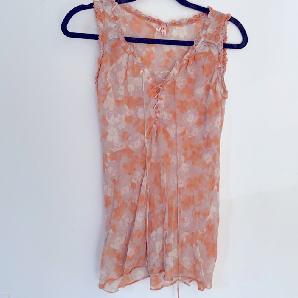 JOIE Floral Ruffle Lace Up Top SMALL